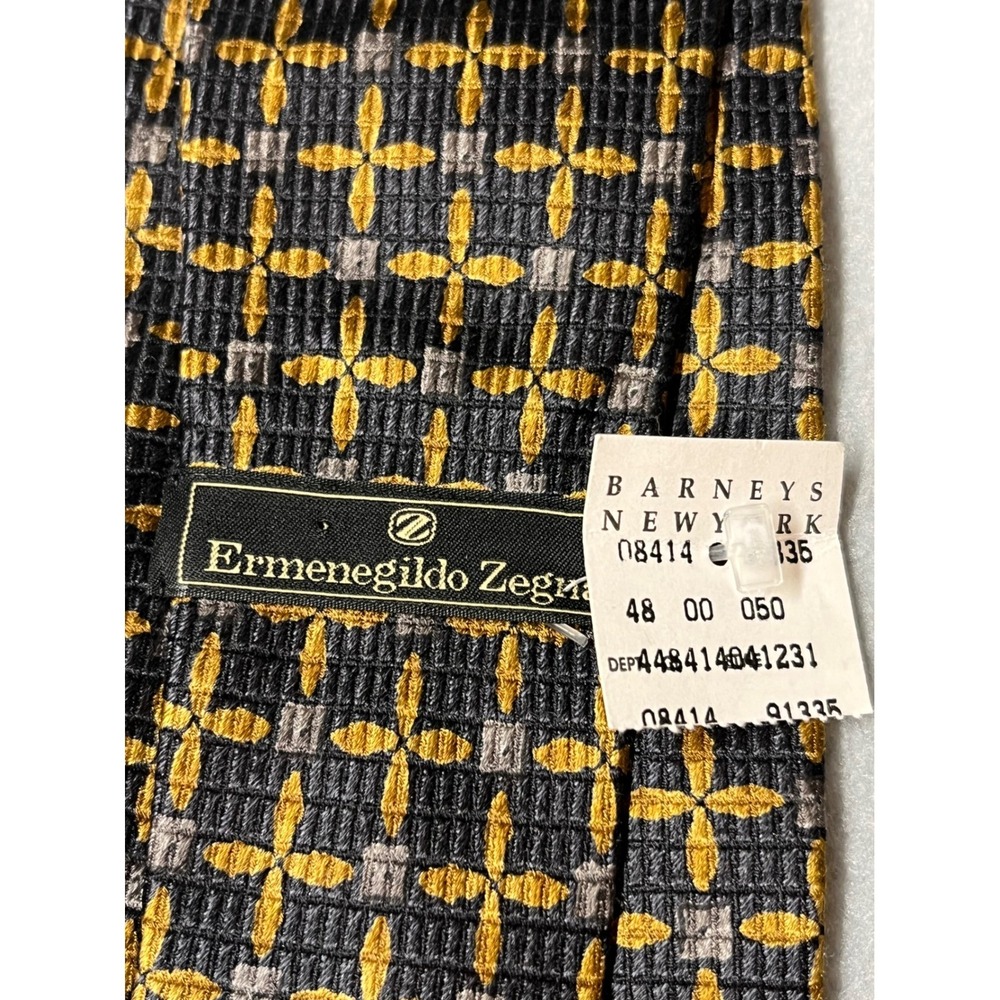 VTG 90s DS Ermenegildo Zegna tie Barneys New York SilkItaly shiny Black Gold nwt